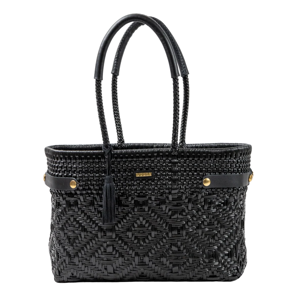LUZIA Open Basket Medium Braided Solid Black (Leather Black)