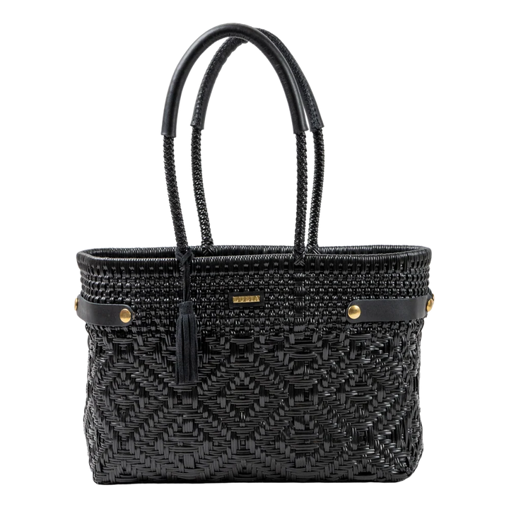 LUZIA Open Basket Medium Braided Solid Black (Leather Black)