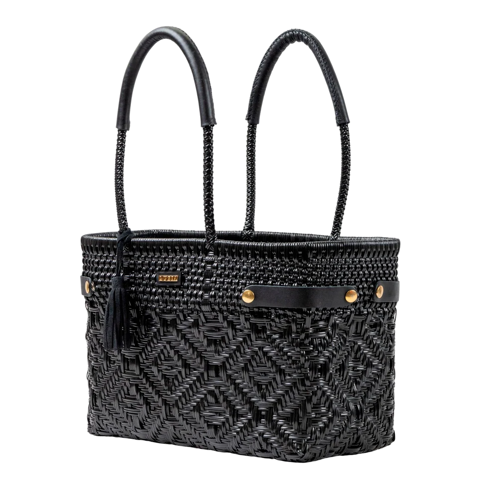 LUZIA Open Basket Medium Braided Solid Black (Leather Black)