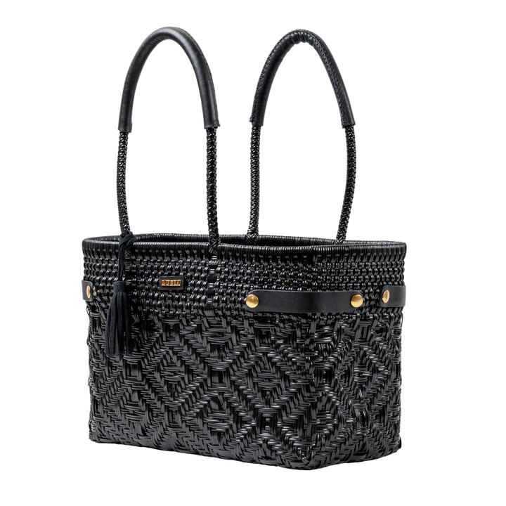 LUZIA Open Basket Medium Braided Solid Black (Leather Black)