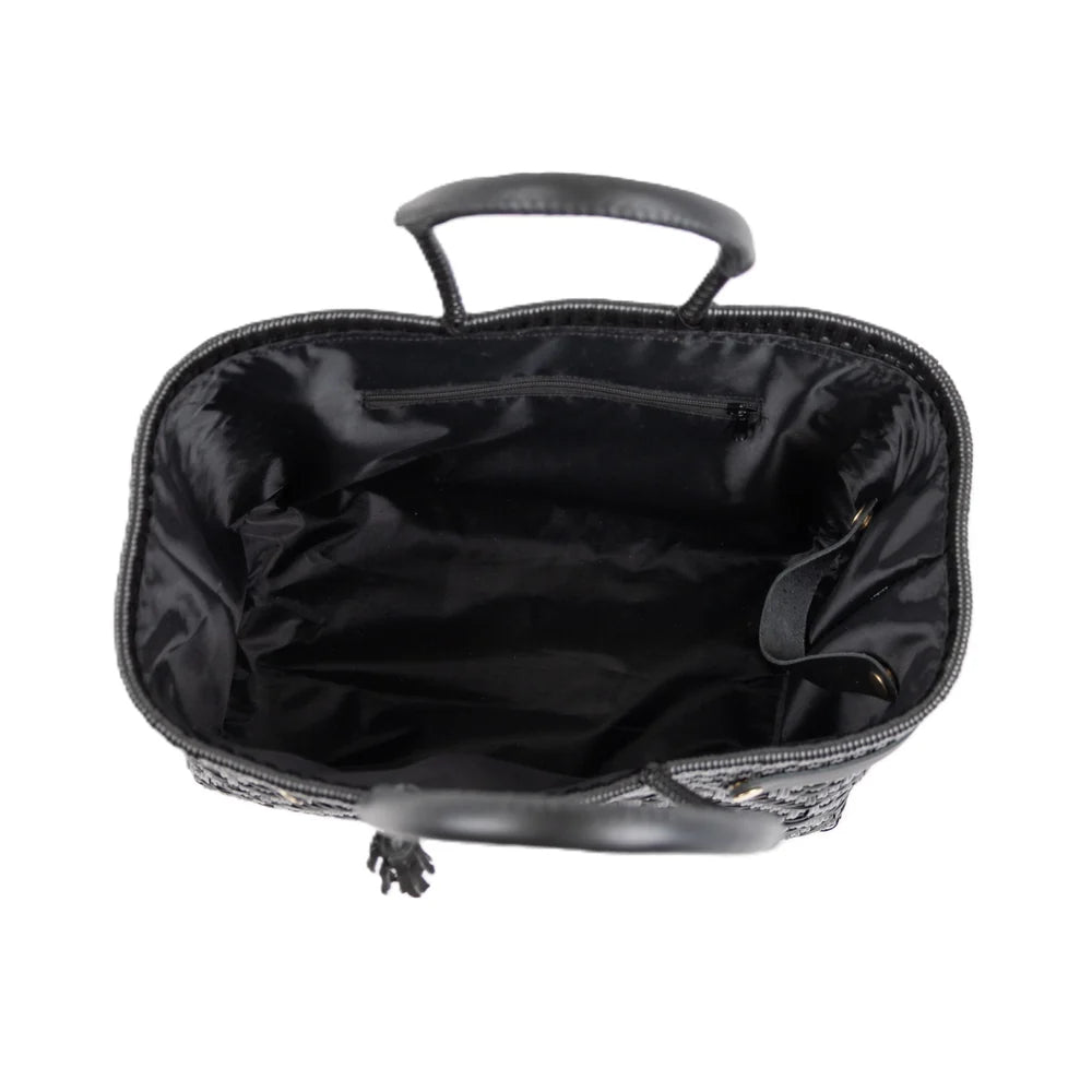 LUZIA Open Basket Medium Braided Solid Black (Leather Black)