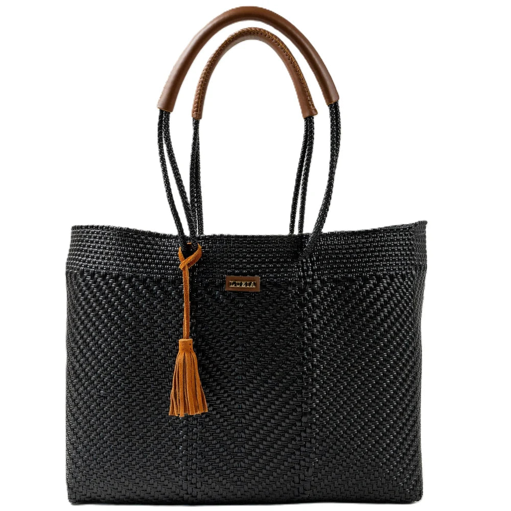 LUZIA - Shoulder Tote Jumbo Solid Black (Leather Cognac)