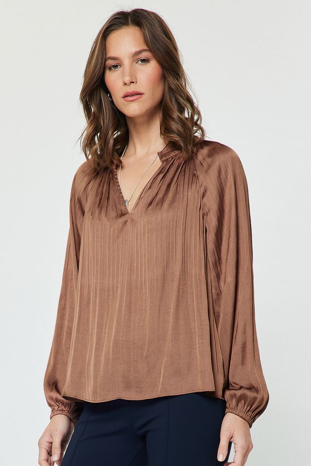 Pleated Long Sleeve Blouse