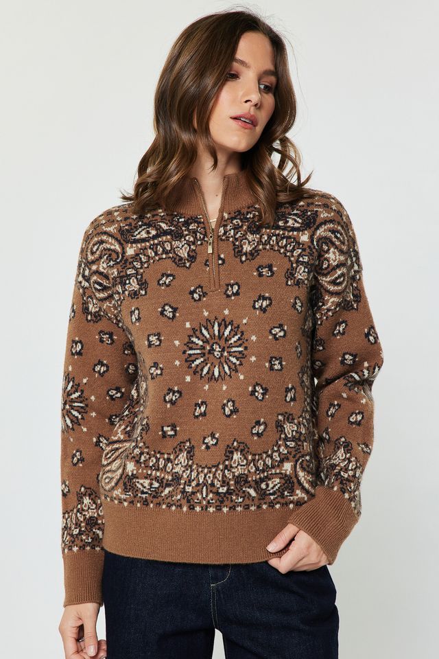 Paisley Half Zip-Up Sweater