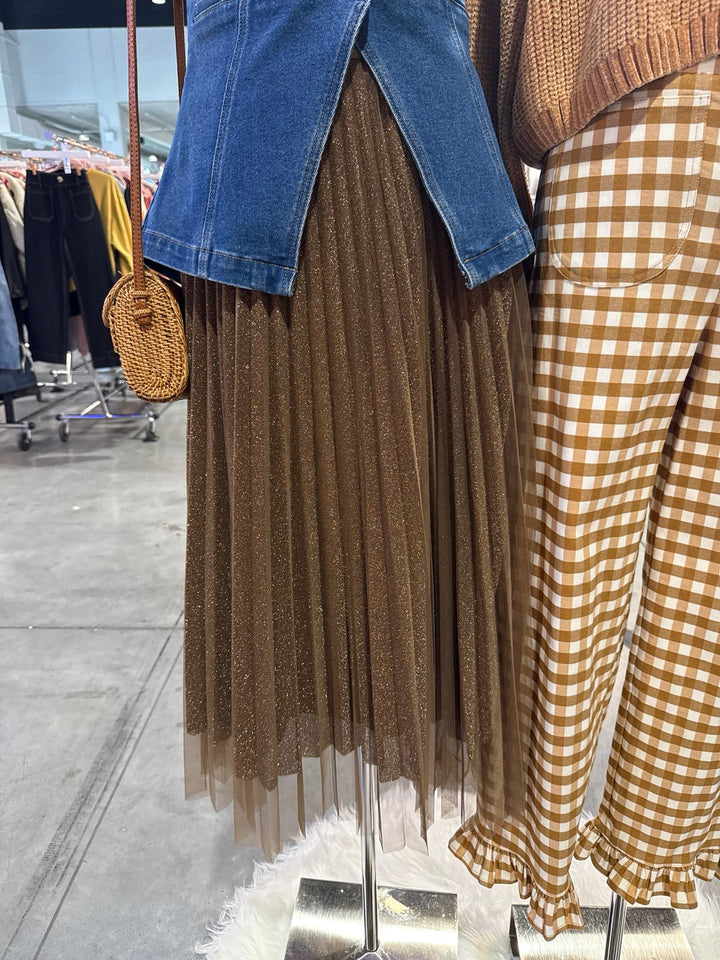 Pleated Rose Gold Mesh Skirt