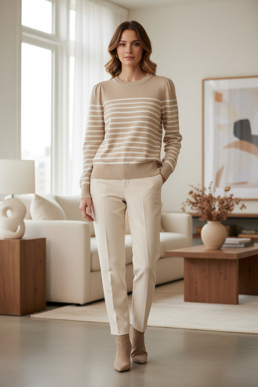 ICHI Puff Sleeve Stripe Sweater