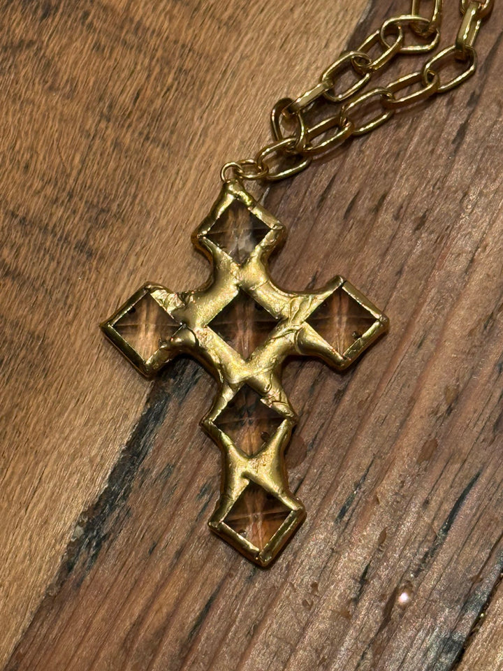 Drea 18 Karat Gold Crystal Cross Necklace - Jamie Dietrich Designs