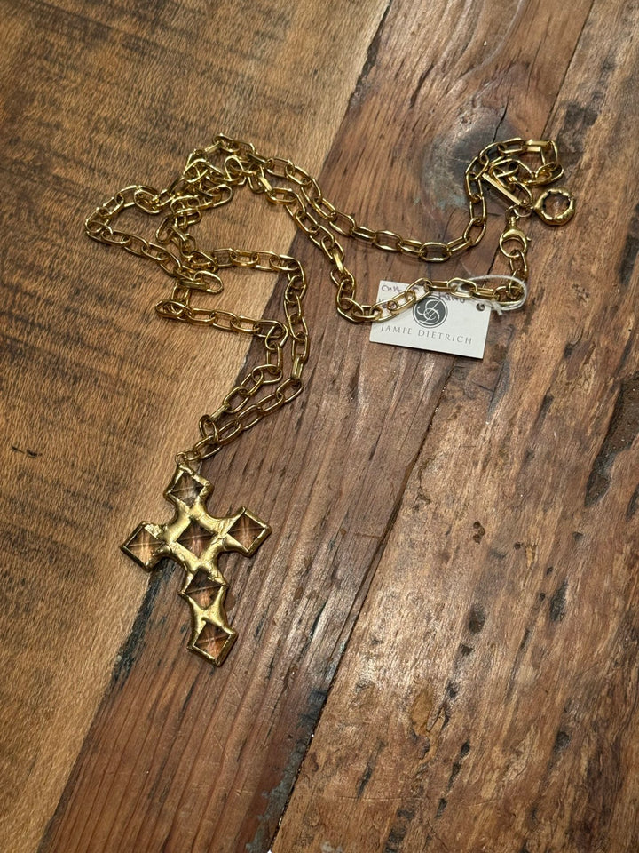 Drea 18 Karat Gold Crystal Cross Necklace - Jamie Dietrich Designs