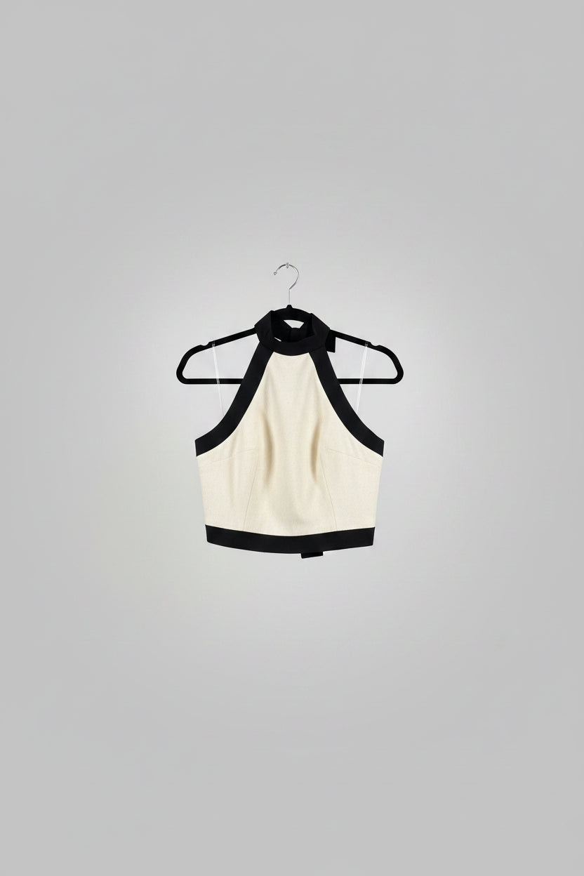 Black Lined Linen Halter