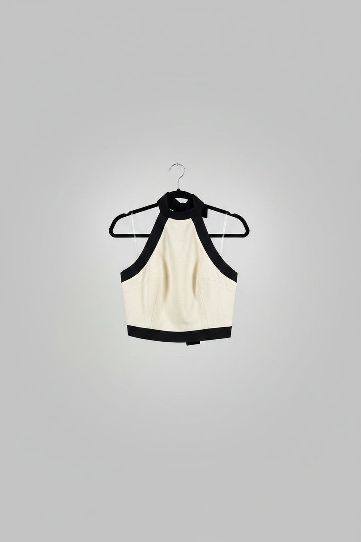 Black Lined Linen Halter