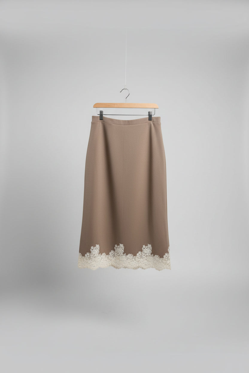 Taupe Jersey Lace Lined Skirt