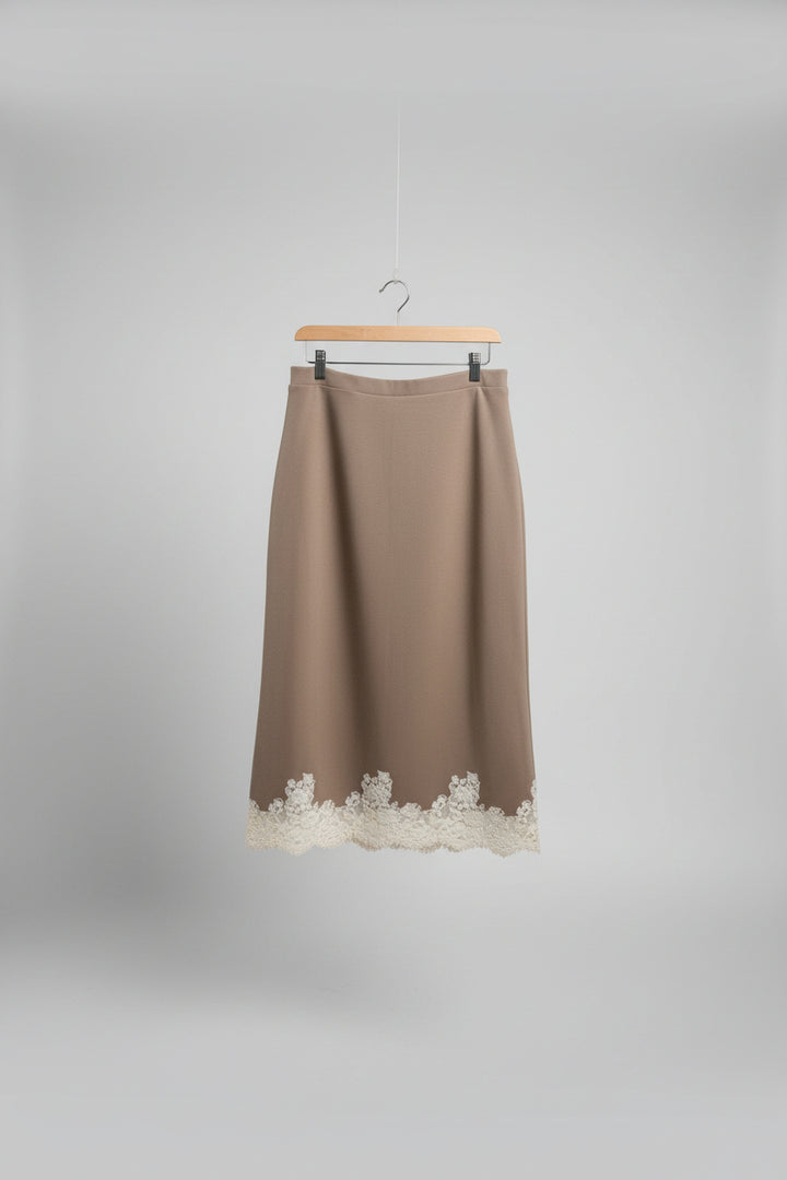 Taupe Jersey Lace Lined Skirt