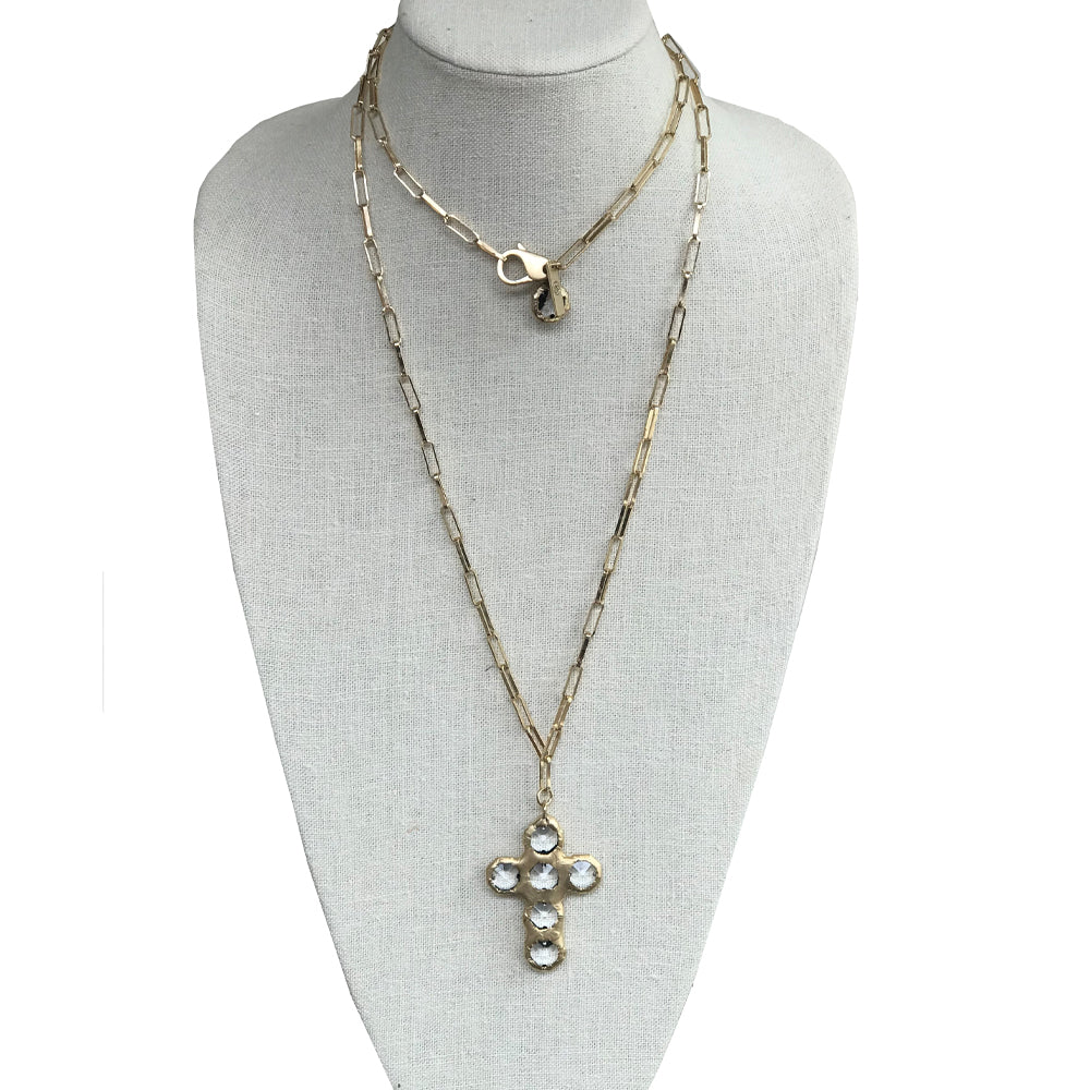 Drea 18 Karat Gold Crystal Cross Necklace - Jamie Dietrich Designs