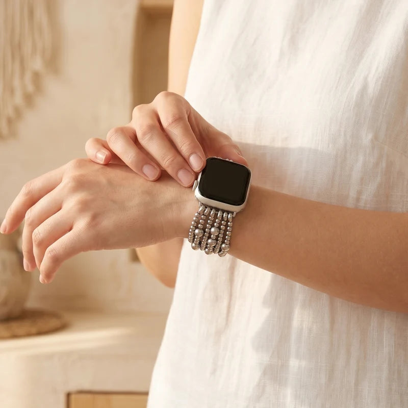 Platinum Demure Stretch Apple Watch Strap