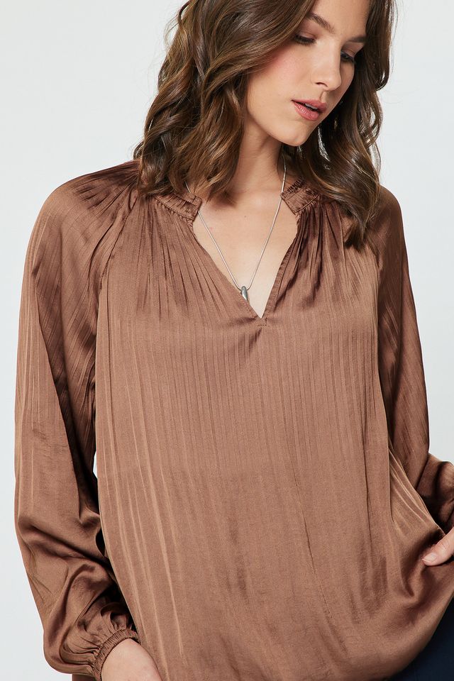 Pleated Long Sleeve Blouse