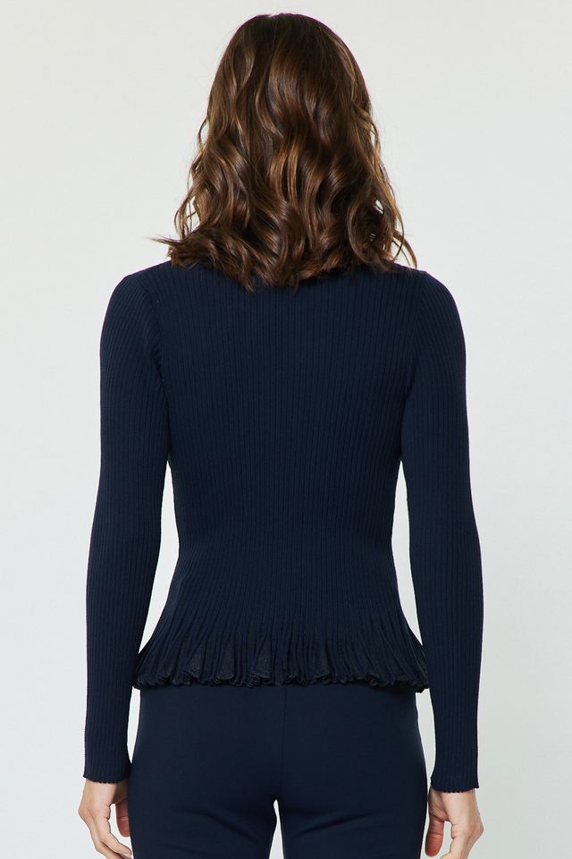 Ribbed Knit Ruffle Hem Sweater Top