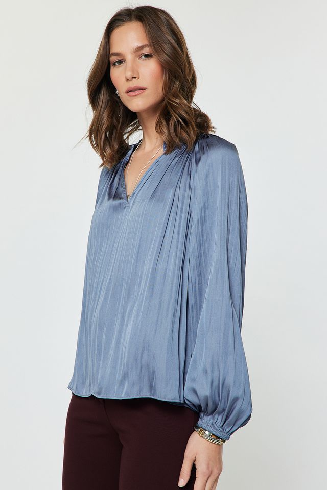 Pleated Long Sleeve Blouse