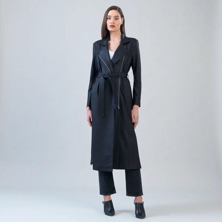 Liquid Leather™ Zip Front Trench Coat - Black