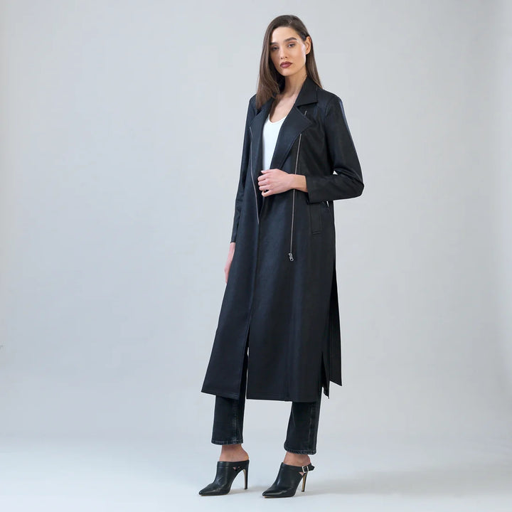 Liquid Leather™ Zip Front Trench Coat - Black