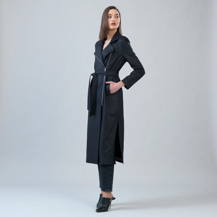 Liquid Leather™ Zip Front Trench Coat - Black