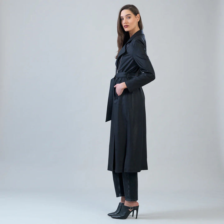 Liquid Leather™ Zip Front Trench Coat - Black