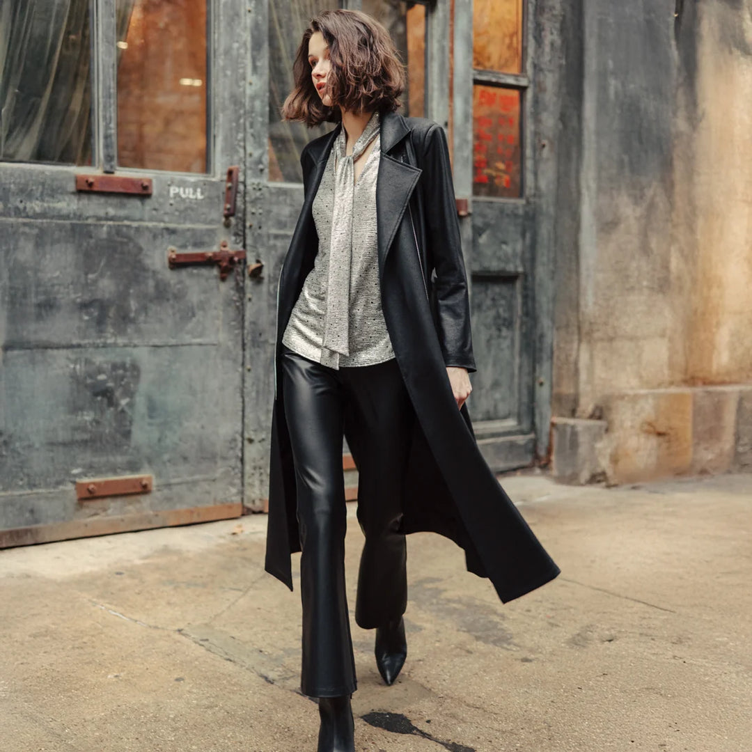 Liquid Leather™ Zip Front Trench Coat - Black