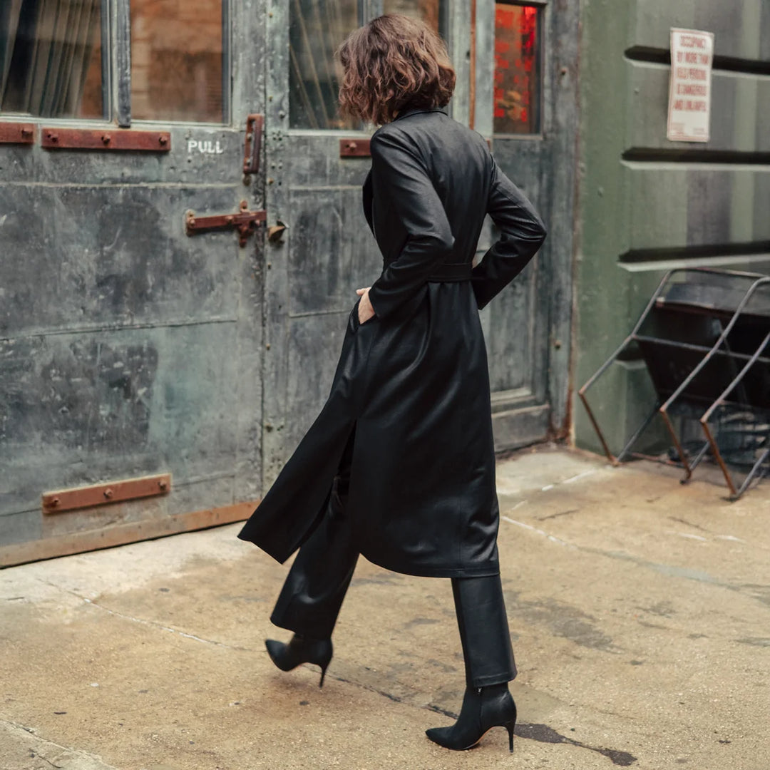 Liquid Leather™ Zip Front Trench Coat - Black