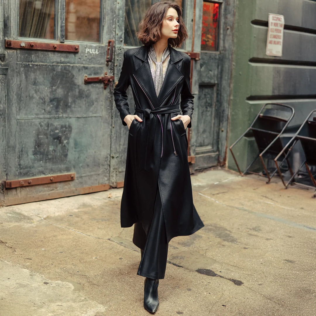 Liquid Leather™ Zip Front Trench Coat - Black