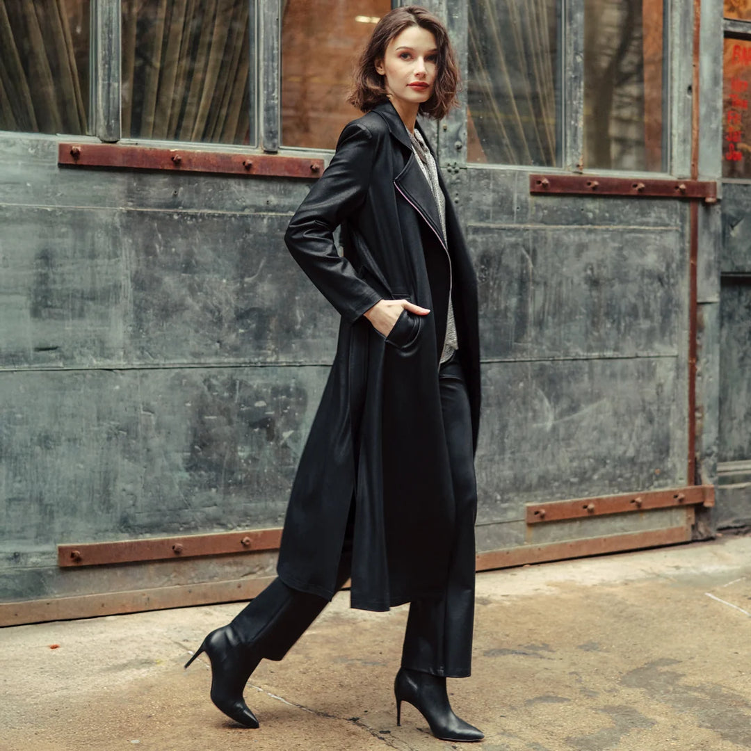 Liquid Leather™ Zip Front Trench Coat - Black