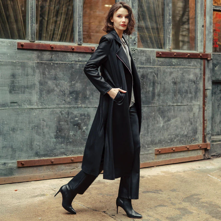 Liquid Leather™ Zip Front Trench Coat - Black