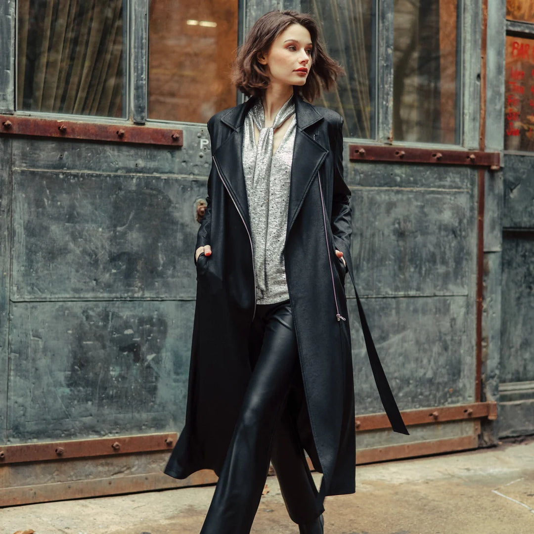 Liquid Leather™ Zip Front Trench Coat - Black