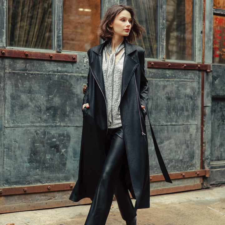 Liquid Leather™ Zip Front Trench Coat - Black