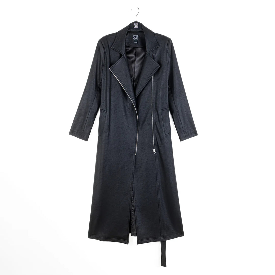 Liquid Leather™ Zip Front Trench Coat - Black
