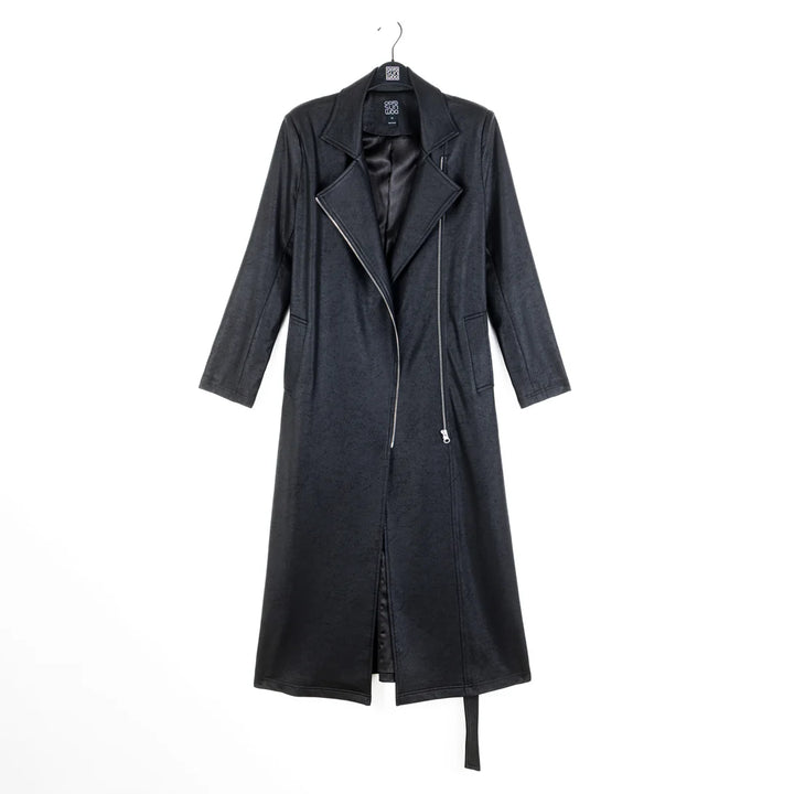 Liquid Leather™ Zip Front Trench Coat - Black