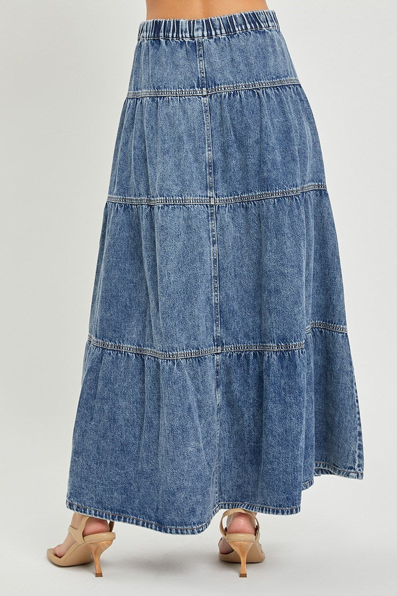 HR Ruffled Long Denim Skirt