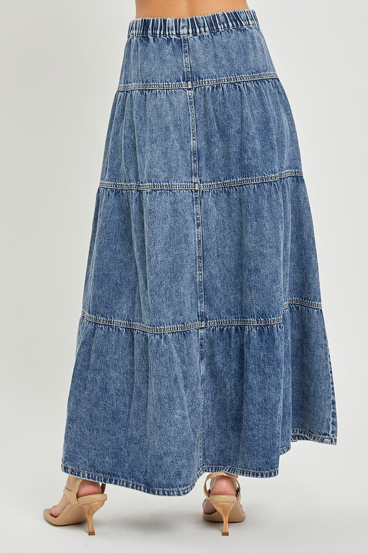 HR Ruffled Long Denim Skirt