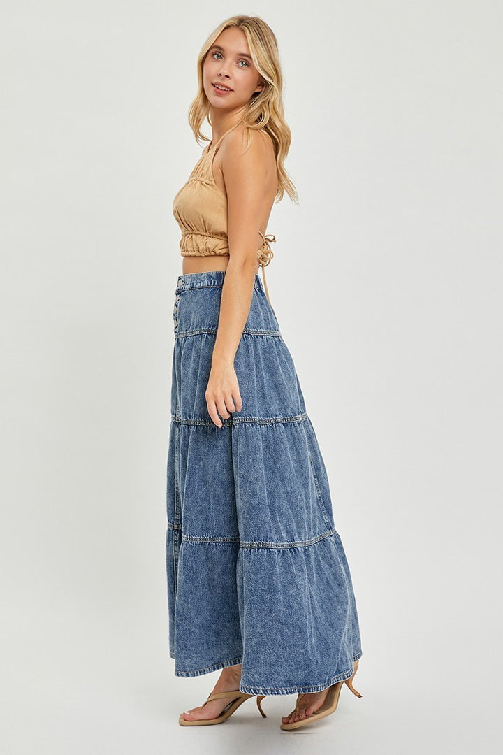 HR Ruffled Long Denim Skirt