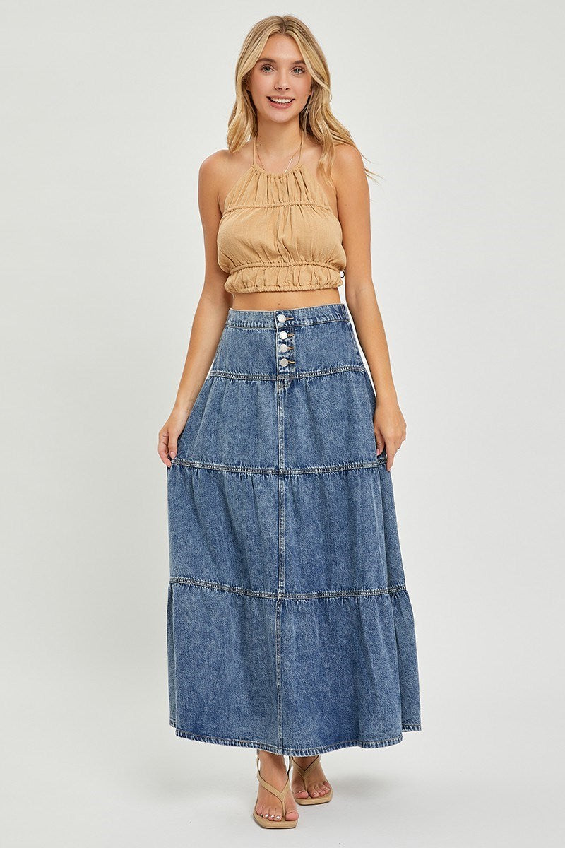 HR Ruffled Long Denim Skirt