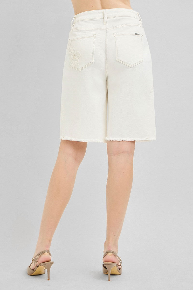 Slouchy Relaxed Floral Embroidered Bermuda Shorts