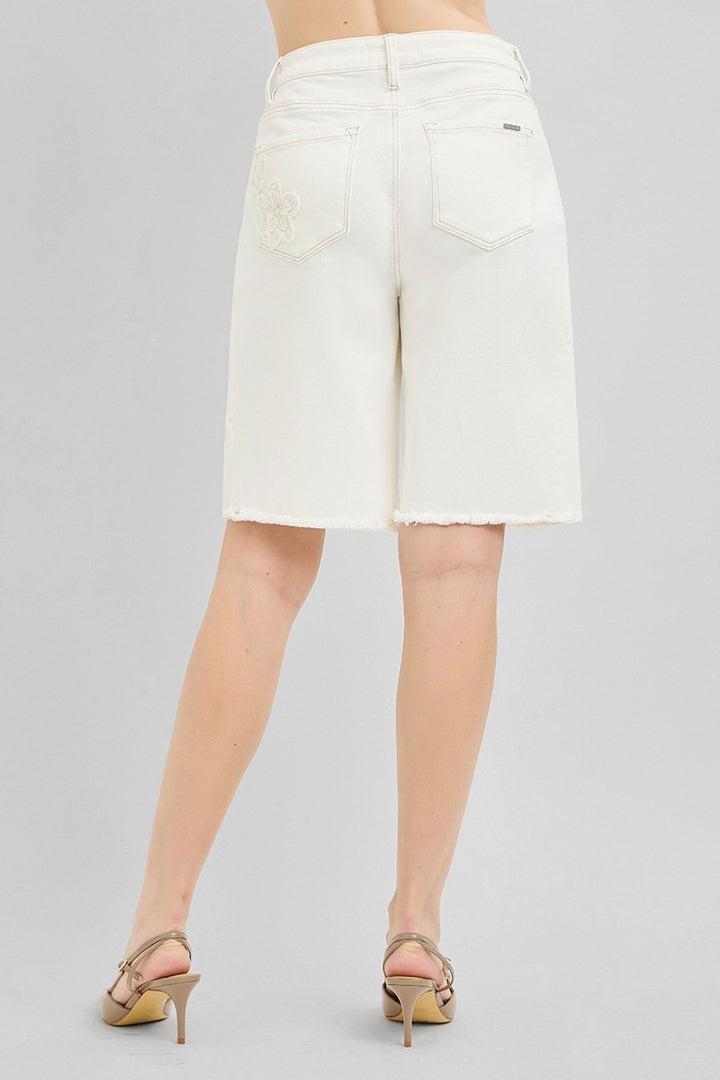 Slouchy Relaxed Floral Embroidered Bermuda Shorts
