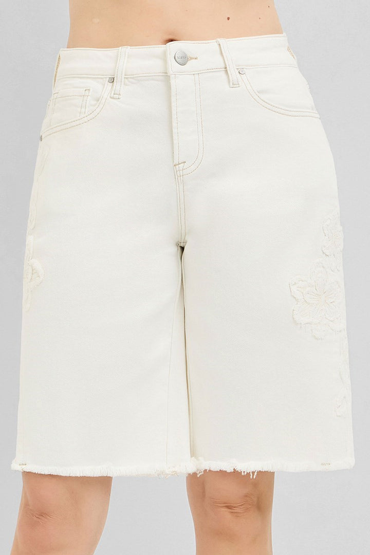Slouchy Relaxed Floral Embroidered Bermuda Shorts