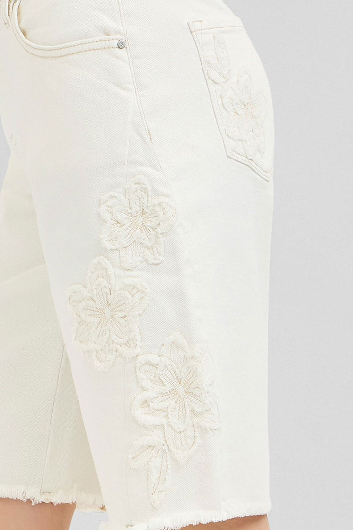Slouchy Relaxed Floral Embroidered Bermuda Shorts