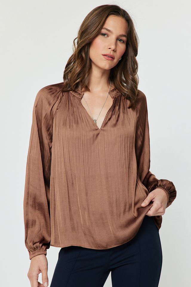 Pleated Long Sleeve Blouse