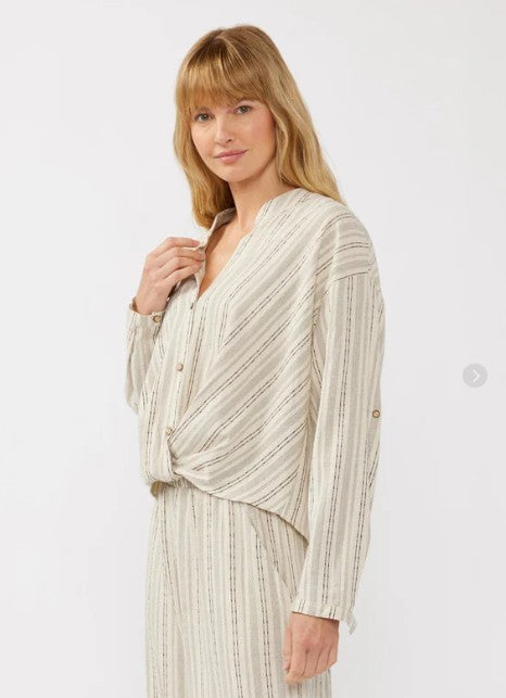 Carefree Twist Front Striped Top