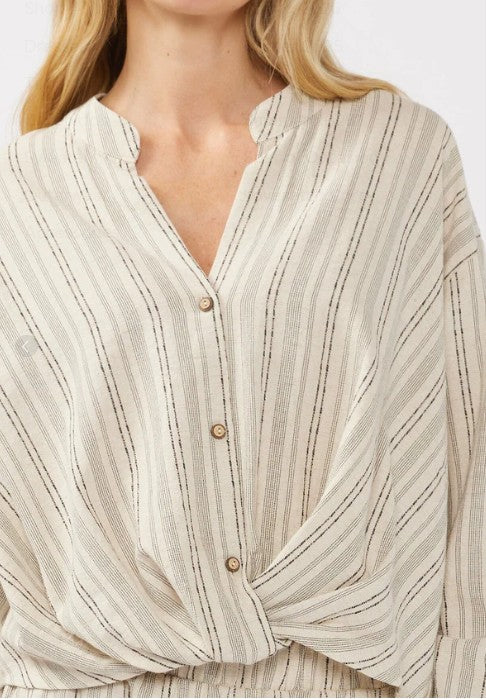 Carefree Twist Front Striped Top