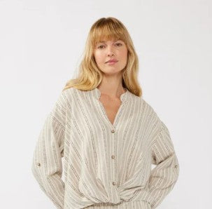 Carefree Twist Front Striped Top