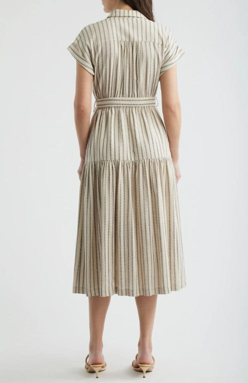 Stripe Belted Linen Midi Shirtdress