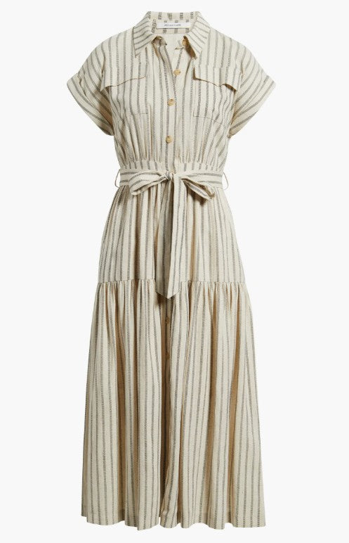 Stripe Belted Linen Midi Shirtdress