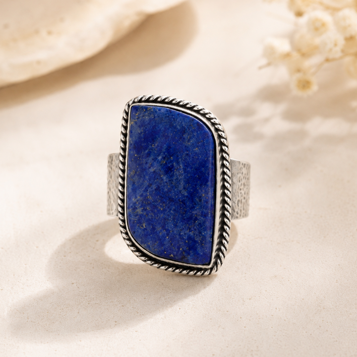 Handcrafted Kashi Semiprecious Stone Ring - Lapis