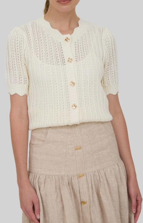 Short Sleeve Semisheer Pointelle Sweater